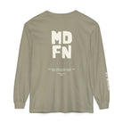 Small Wave Support Crew longsleeve in Sandstone, back: MD FN with 'You don't need better waves. You need a different board.'