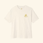 Beige t-shirt with a logo on a white background