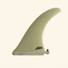 Scrimshaw - Classic single fin in bone-cream fiberglass, Mid Fin Co. script in dark brown near the base